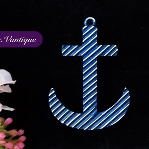 ⚓ VINTAGE Blue Striped Anchor Pendant / Brooch / Scarf Pin 🧷